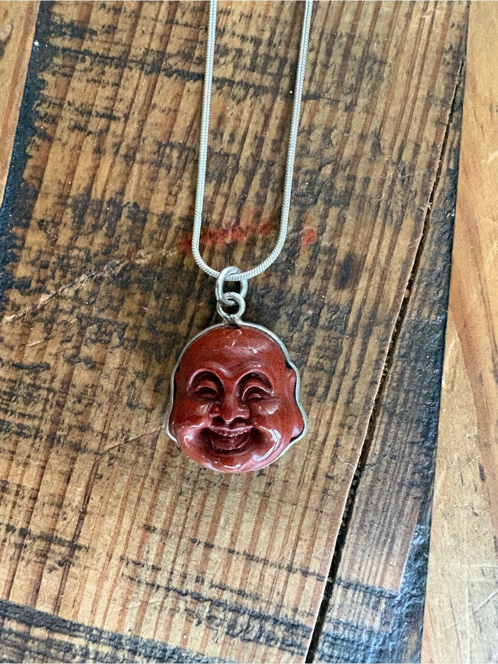 Vintage Sterling and Carnelian Laughing Buddha Pendant Necklace